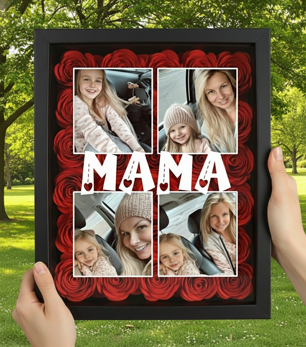 Mama kolaż 4 zdjęć - Prezent dla Mamy - Ramka 3D z ręcznie wykonanymi różami - KochamCie.pl 