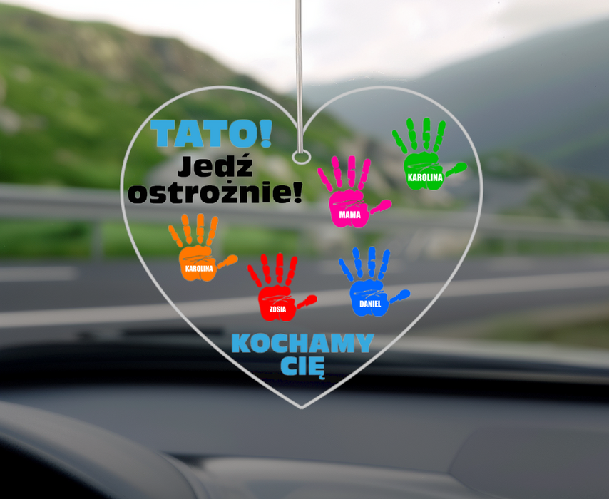 Dłonie dzieci - Prezent dla Taty - Personalizowana zawieszka do samochodu - KochamCie.pl 