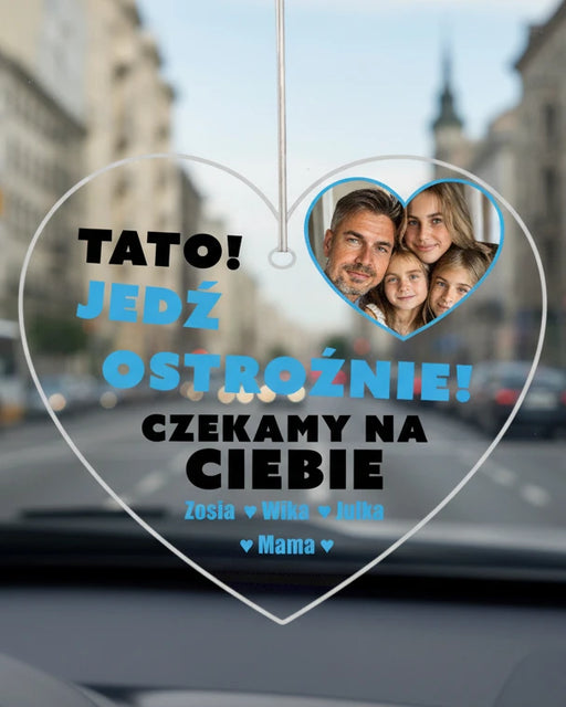 Prezent od dziewczy dla ukochanego tatusia - Zawieszka do samochodu z imionami dzieci - Zdjęcie dzieci na lusterko do samochodu - Prezent dla taty