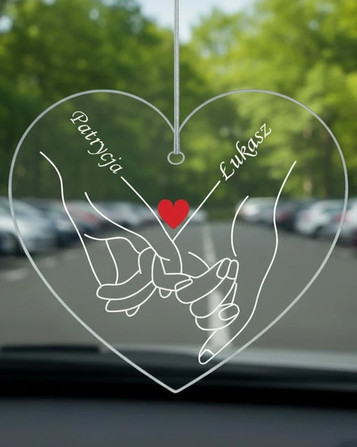 Personalizowana zawieszka do samochodu z imionami zakochanych - Dłonie zakochanych - Prezent dla chłopaka - Prezent dla dziewczyny