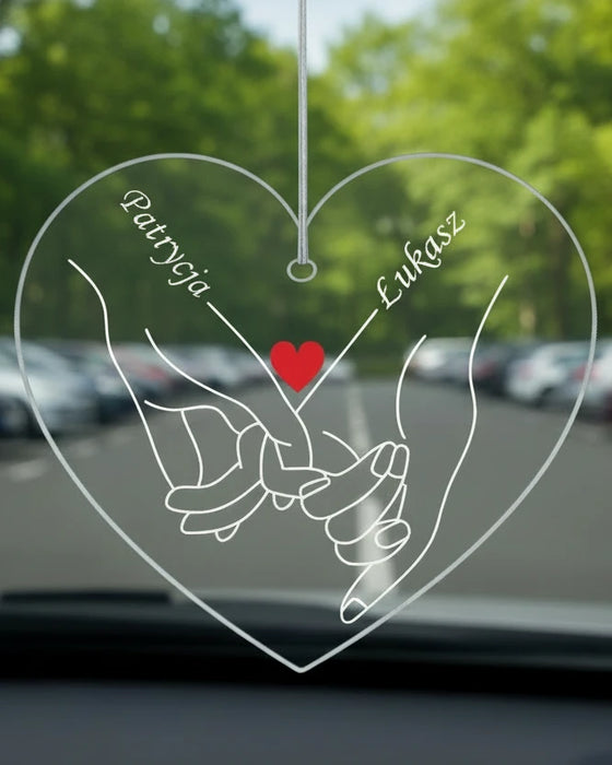Personalizowana zawieszka do samochodu z imionami zakochanych - Dłonie zakochanych - Prezent dla chłopaka - Prezent dla dziewczyny