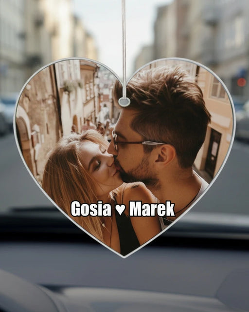 Zawieszka do samochodu na lusterko - Prezent z zdjeciem dla zakochanych - Prezent dla Pary - Prezent dla Chłopaka i dziewczyny