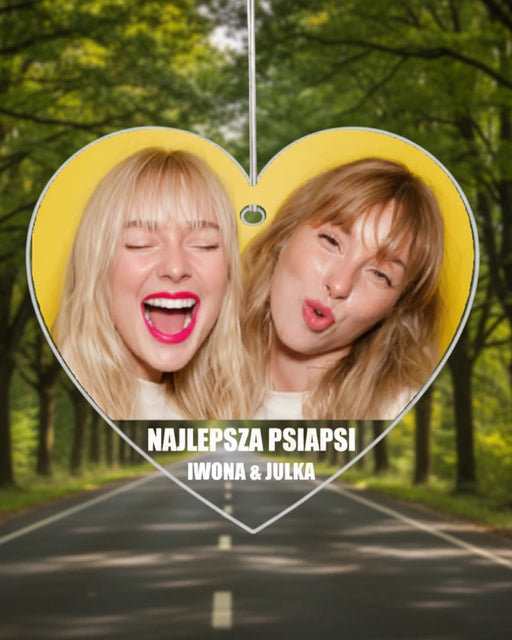 Zawieszka do samochodu dla przyjaciółek - personalizowana zawieszka z zdjęciem i imionami