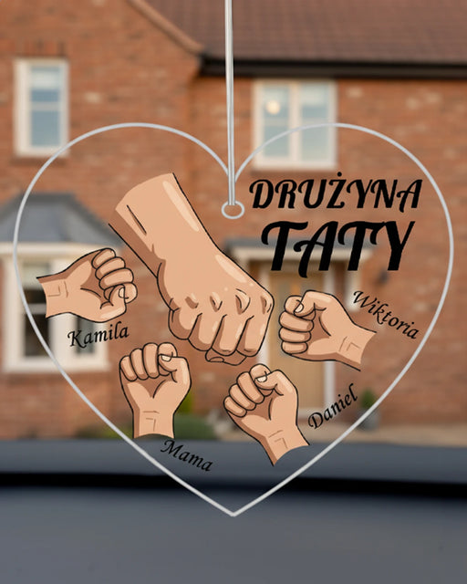 Drużyna taty - personalizowana zawieszka z imionami dzieci oraz dłońmi - symbol rodzinnej siły - Prezent dla taty